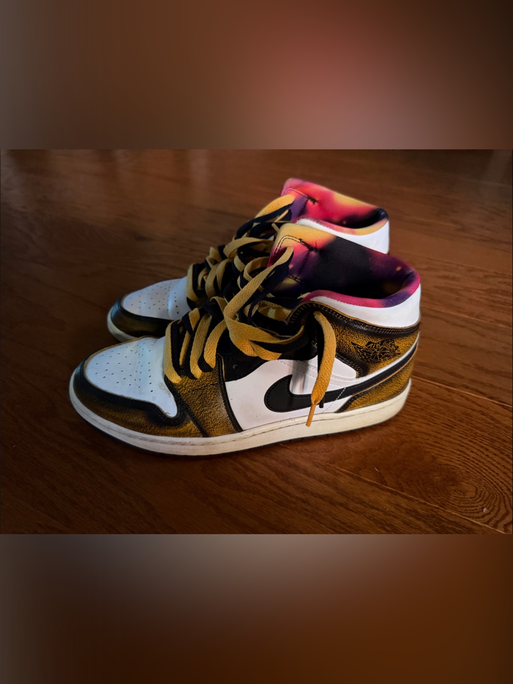Mens Jordans in White, Black & Yellow